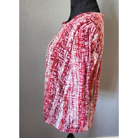 Ruby Rd. Favorites Womens Blouse Large Sheer Red All Over Print 3/4 Sleeve - Picture 4 of 7